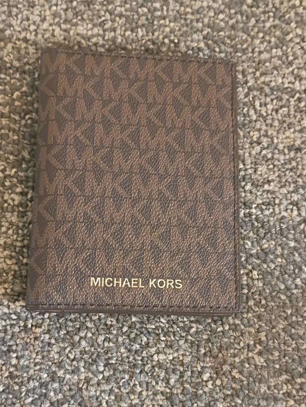 Michael Kors Brown Monogram Passport/Card Holder with Gold Logo